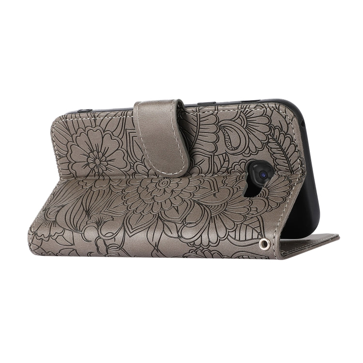 For Samsung Galaxy A5 (2017) Skin Feel Embossed Sunflower Horizontal Flip Leather Case with Holder & Card Slots & Wallet & Lanyard(Gray) by buy2fix