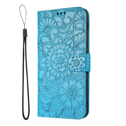 For Samsung Galaxy J8 Skin Feel Embossed Sunflower Horizontal Flip Leather Case with Holder & Card Slots & Wallet & Lanyard(Blue) by buy2fix