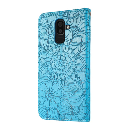 For Samsung Galaxy J8 Skin Feel Embossed Sunflower Horizontal Flip Leather Case with Holder & Card Slots & Wallet & Lanyard(Blue) by buy2fix