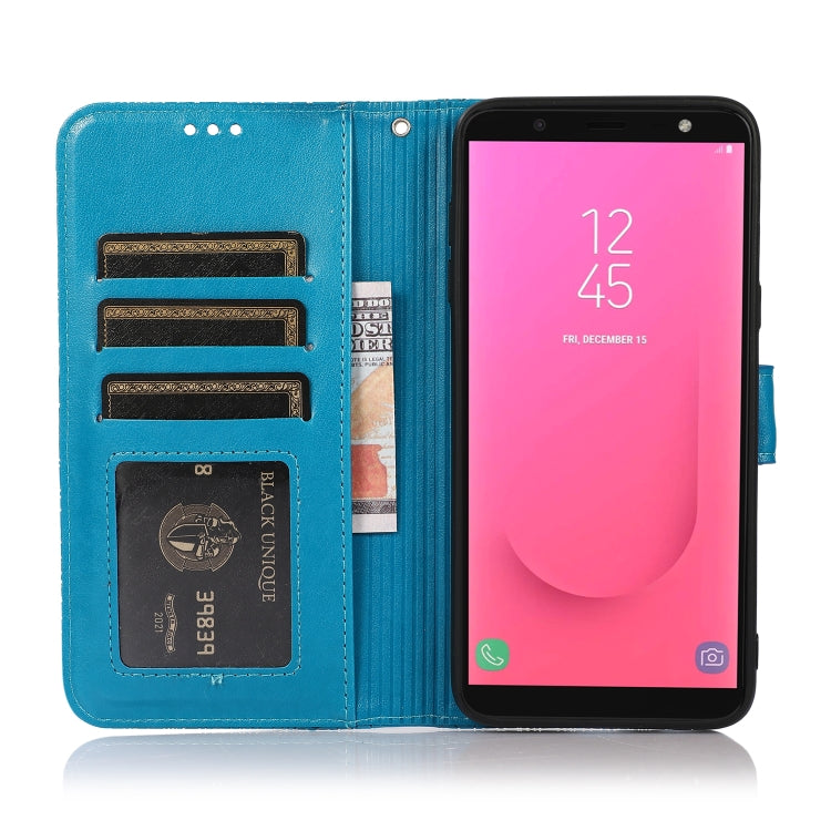 For Samsung Galaxy J8 Skin Feel Embossed Sunflower Horizontal Flip Leather Case with Holder & Card Slots & Wallet & Lanyard(Blue) by buy2fix