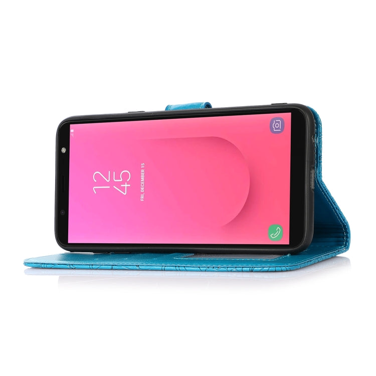 For Samsung Galaxy J8 Skin Feel Embossed Sunflower Horizontal Flip Leather Case with Holder & Card Slots & Wallet & Lanyard(Blue) by buy2fix