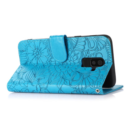For Samsung Galaxy J8 Skin Feel Embossed Sunflower Horizontal Flip Leather Case with Holder & Card Slots & Wallet & Lanyard(Blue) by buy2fix