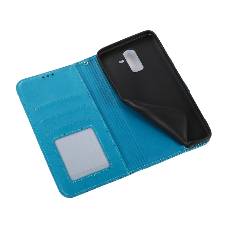For Samsung Galaxy J8 Skin Feel Embossed Sunflower Horizontal Flip Leather Case with Holder & Card Slots & Wallet & Lanyard(Blue) by buy2fix