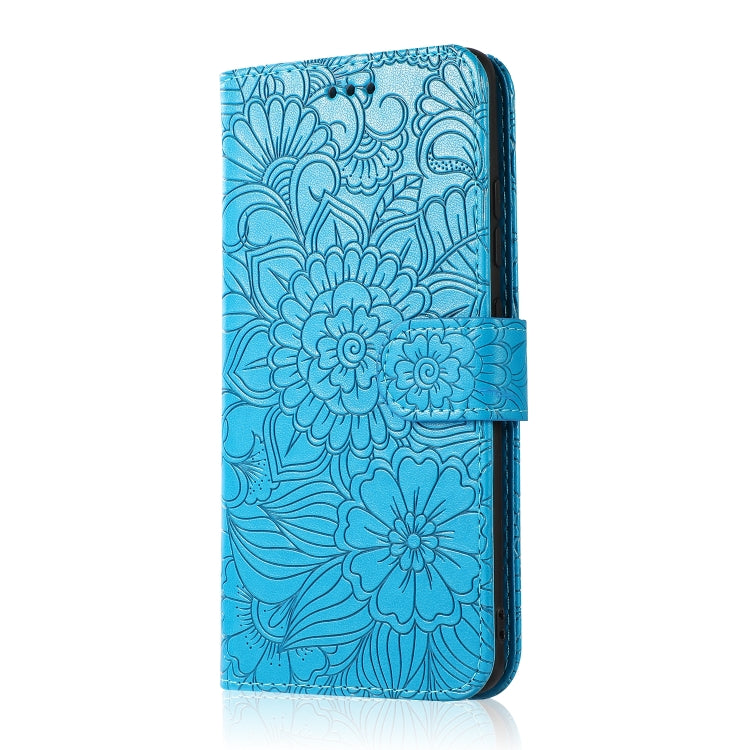 For Samsung Galaxy A51 Skin Feel Embossed Sunflower Horizontal Flip Leather Case with Holder & Card Slots & Wallet & Lanyard(Blue) by buy2fix