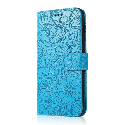For Samsung Galaxy A51 Skin Feel Embossed Sunflower Horizontal Flip Leather Case with Holder & Card Slots & Wallet & Lanyard(Blue) by buy2fix