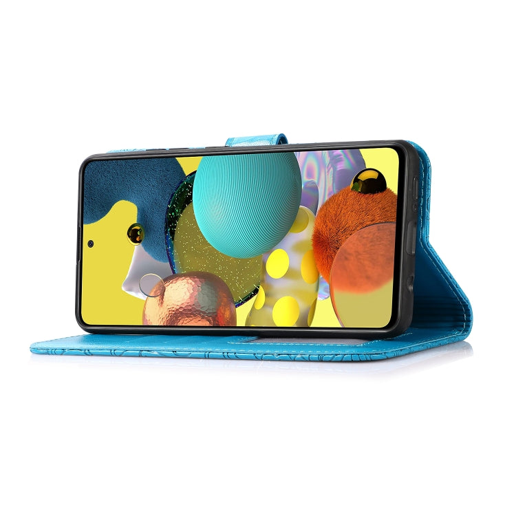 For Samsung Galaxy A51 Skin Feel Embossed Sunflower Horizontal Flip Leather Case with Holder & Card Slots & Wallet & Lanyard(Blue) by buy2fix