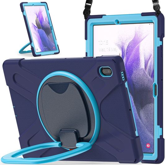For Samsung Galaxy Tab S7 FE T730 Silicone + PC Protective Case with Holder & Shoulder Strap(Navy Blue + Blue) - Other Galaxy Tab PC by buy2fix | Online Shopping UK | buy2fix