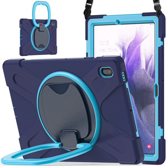 For Samsung Galaxy Tab S7 FE T730 Silicone + PC Protective Case with Holder & Shoulder Strap(Navy Blue + Blue) - Other Galaxy Tab PC by buy2fix | Online Shopping UK | buy2fix