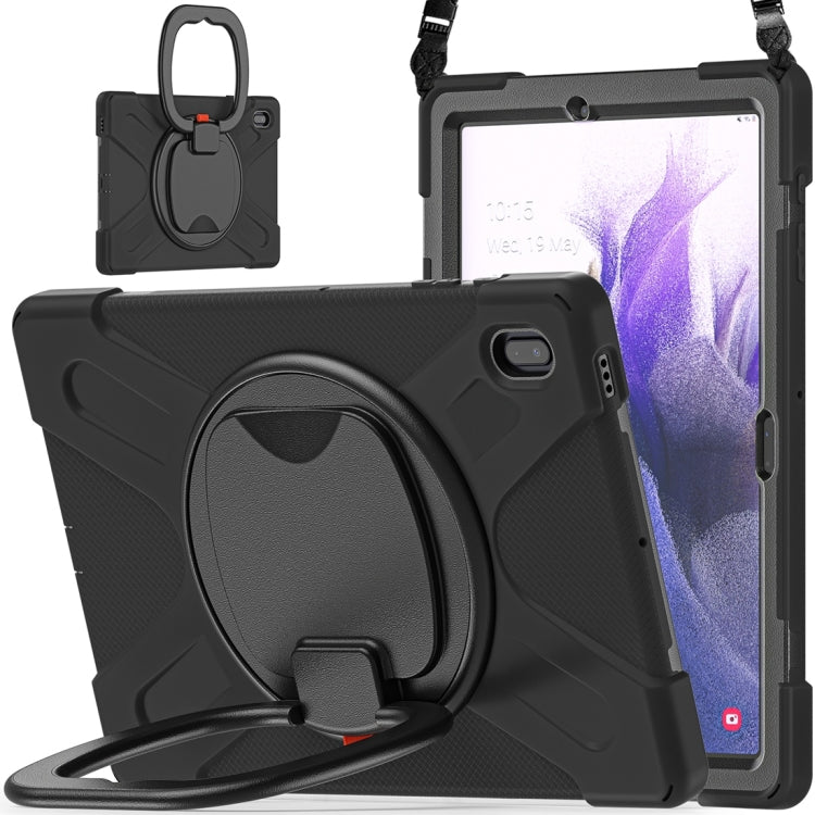 For Samsung Galaxy Tab S7 FE T730 Silicone + PC Protective Case with Holder & Shoulder Strap(Black+Black) - Other Galaxy Tab PC by buy2fix | Online Shopping UK | buy2fix