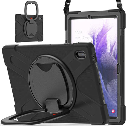 For Samsung Galaxy Tab S7 FE T730 Silicone + PC Protective Case with Holder & Shoulder Strap(Black+Black) - Other Galaxy Tab PC by buy2fix | Online Shopping UK | buy2fix