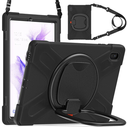 For Samsung Galaxy Tab S7 FE T730 Silicone + PC Protective Case with Holder & Shoulder Strap(Black+Black) - Other Galaxy Tab PC by buy2fix | Online Shopping UK | buy2fix