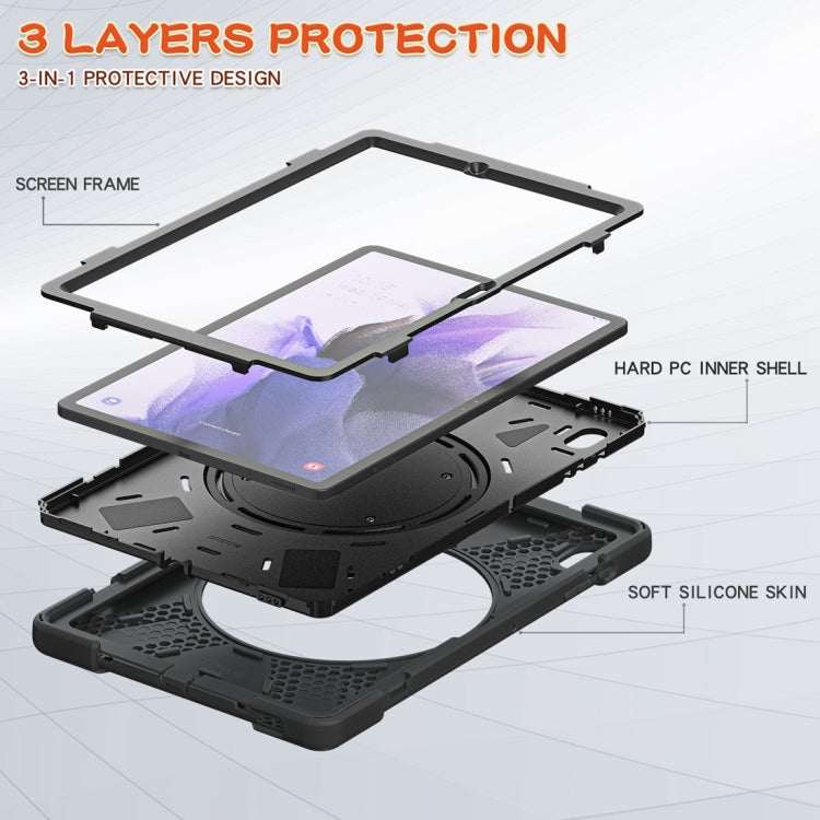 For Samsung Galaxy Tab S7 FE T730 Silicone + PC Protective Case with Holder & Shoulder Strap(Black+Black) - Other Galaxy Tab PC by buy2fix | Online Shopping UK | buy2fix