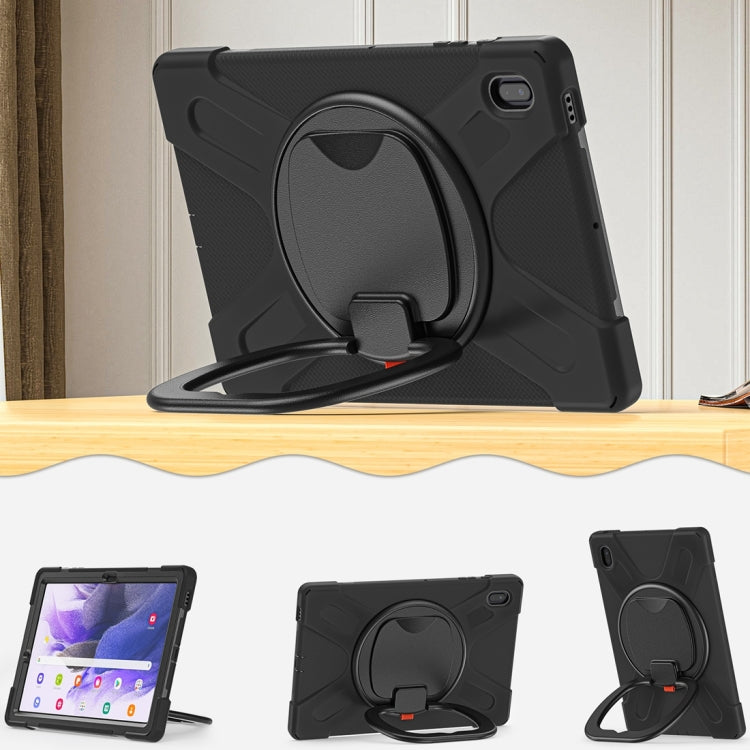 For Samsung Galaxy Tab S7 FE T730 Silicone + PC Protective Case with Holder & Shoulder Strap(Black+Black) - Other Galaxy Tab PC by buy2fix | Online Shopping UK | buy2fix
