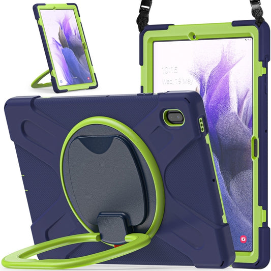 For Samsung Galaxy Tab S7 FE T730 Silicone + PC Protective Case with Holder & Shoulder Strap(Navy Blue + Lime) - Other Galaxy Tab PC by buy2fix | Online Shopping UK | buy2fix