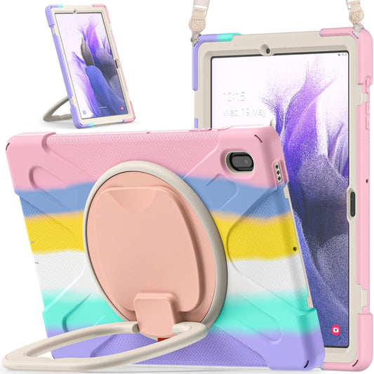 For Samsung Galaxy Tab S7 FE T730 Silicone + PC Protective Case with Holder & Shoulder Strap(Colorful Pink) - Other Galaxy Tab PC by buy2fix | Online Shopping UK | buy2fix