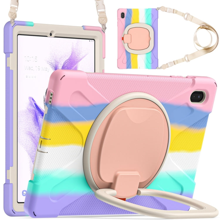 For Samsung Galaxy Tab S7 FE T730 Silicone + PC Protective Case with Holder & Shoulder Strap(Colorful Pink) - Other Galaxy Tab PC by buy2fix | Online Shopping UK | buy2fix