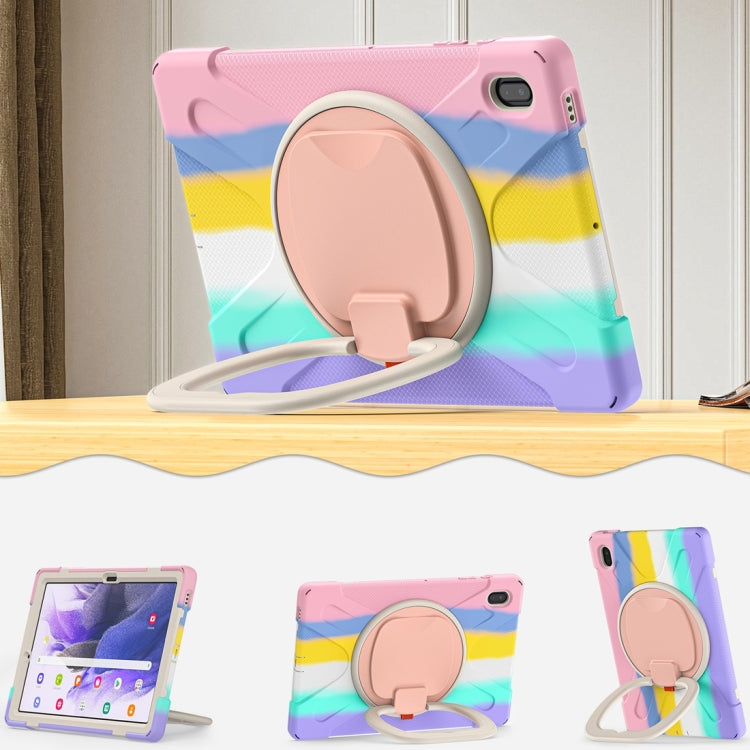 For Samsung Galaxy Tab S7 FE T730 Silicone + PC Protective Case with Holder & Shoulder Strap(Colorful Pink) - Other Galaxy Tab PC by buy2fix | Online Shopping UK | buy2fix