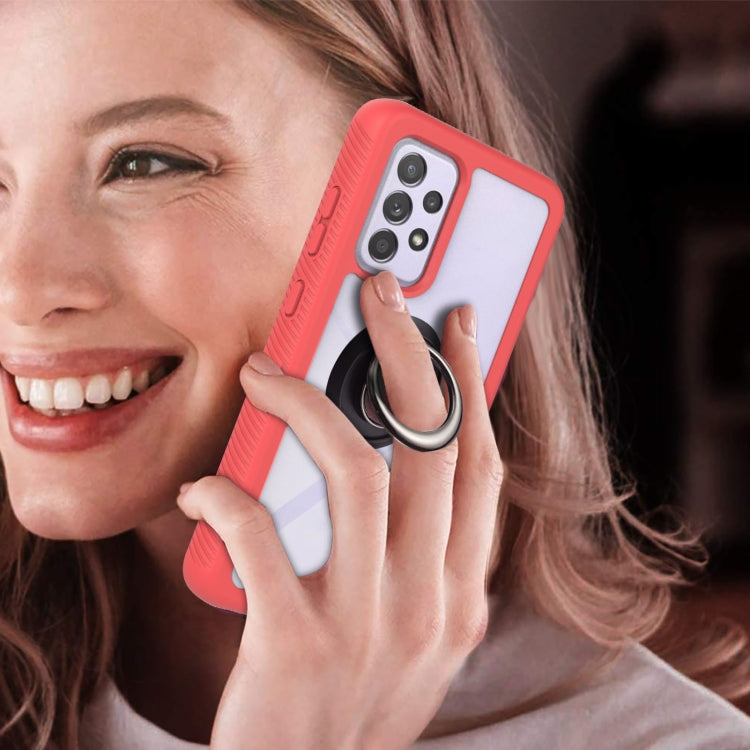 For Samsung Galaxy A52 5G / 4G Starry Sky Solid Color Series Shockproof PC + TPU Protective Case with Ring Holder & Magnetic Function(Red) by buy2fix