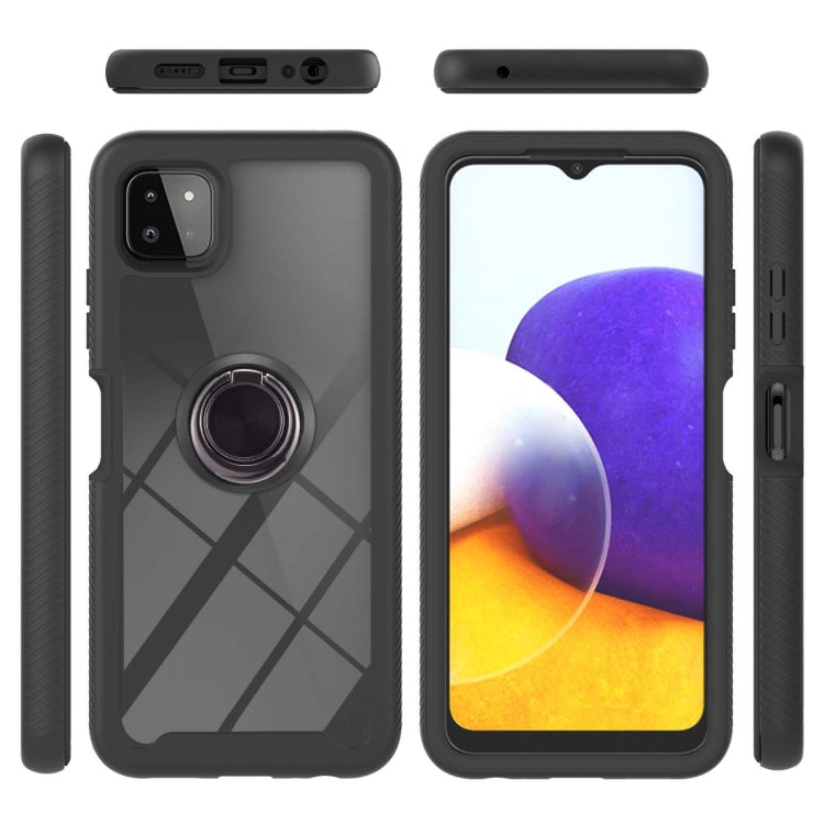 For Samsung Galaxy A22 5G Starry Sky Solid Color Series Shockproof PC + TPU Protective Case with Ring Holder & Magnetic Function(Black) by buy2fix