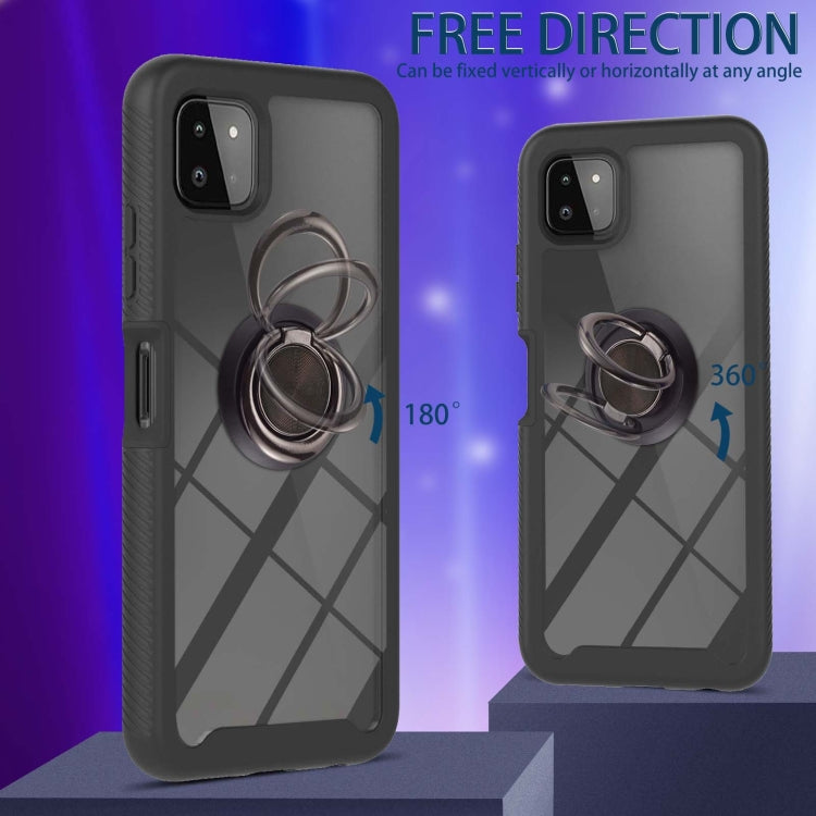 For Samsung Galaxy A22 5G Starry Sky Solid Color Series Shockproof PC + TPU Protective Case with Ring Holder & Magnetic Function(Black) by buy2fix