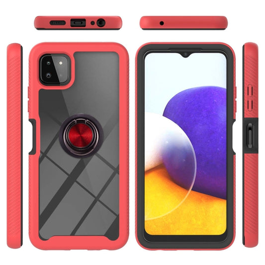 For Samsung Galaxy A22 5G Starry Sky Solid Color Series Shockproof PC + TPU Protective Case with Ring Holder & Magnetic Function(Red) by buy2fix