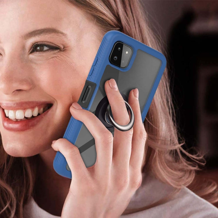 For Samsung Galaxy A22 5G Starry Sky Solid Color Series Shockproof PC + TPU Protective Case with Ring Holder & Magnetic Function(Blue) by buy2fix