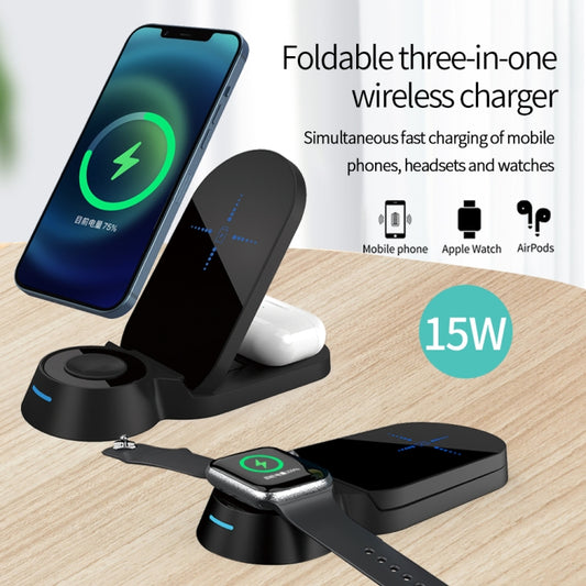 H22 3 In 1 Multi-function Foldable Smart Wireless Charger for Smart Phones & iWatches & AirPods(Black) - Wireless Charger by buy2fix | Online Shopping UK | buy2fix