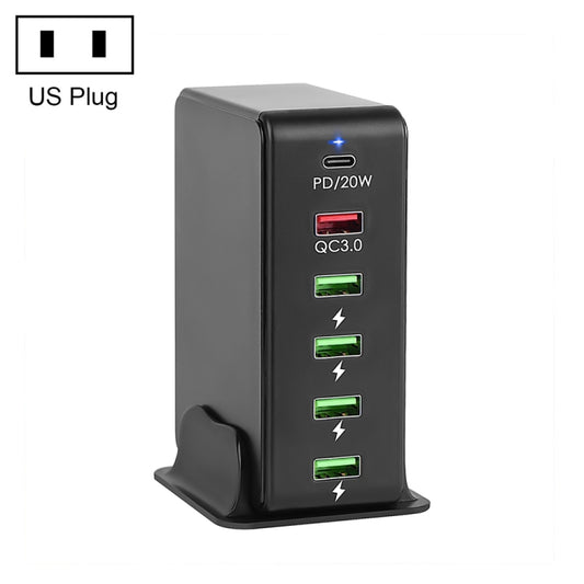 6 in 1 65W PD USB-C / Type-C + QC 3.0 USB + 4 USB Multi-port Travel Charger, US Plug(Black) - USB Charger by buy2fix | Online Shopping UK | buy2fix
