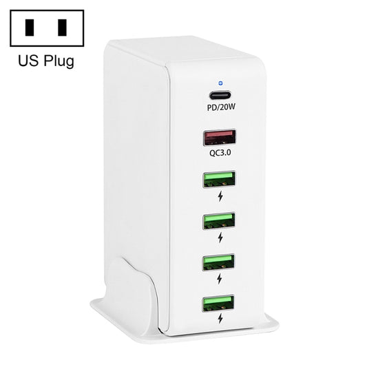 6 in 1 65W PD USB-C / Type-C + QC 3.0 USB + 4 USB Multi-port Travel Charger, US Plug(White) - USB Charger by buy2fix | Online Shopping UK | buy2fix