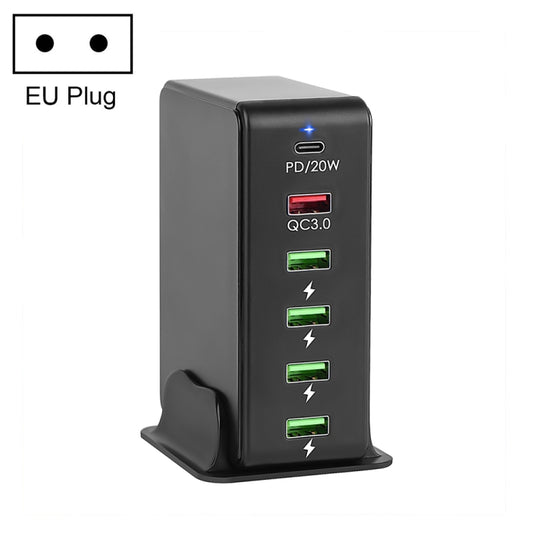 6 in 1 65W PD USB-C / Type-C + QC 3.0 USB + 4 USB Multi-port Travel Charger, EU Plug(Black) - USB Charger by buy2fix | Online Shopping UK | buy2fix