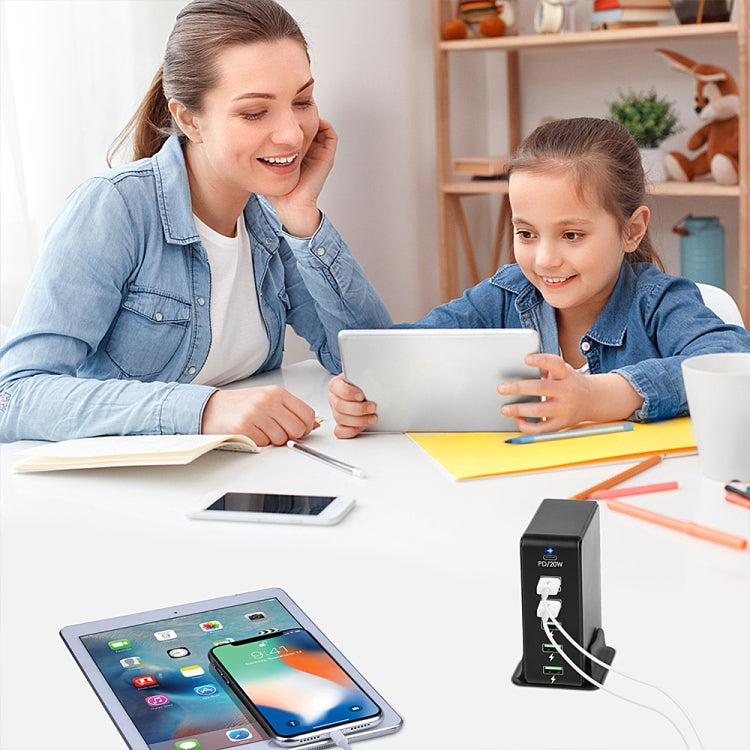 6 in 1 65W PD USB-C / Type-C + QC 3.0 USB + 4 USB Multi-port Travel Charger, EU Plug(Black) - USB Charger by buy2fix | Online Shopping UK | buy2fix