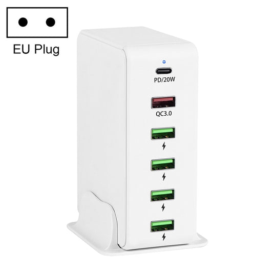 6 in 1 65W PD USB-C / Type-C + QC 3.0 USB + 4 USB Multi-port Travel Charger, EU Plug(White) - USB Charger by buy2fix | Online Shopping UK | buy2fix