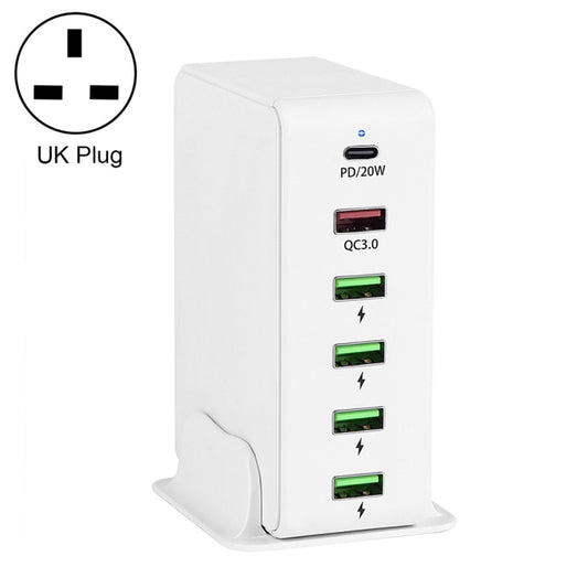 6 in 1 65W PD USB-C / Type-C + QC 3.0 USB + 4 USB Multi-port Travel Charger, UK Plug(White) - USB Charger by buy2fix | Online Shopping UK | buy2fix