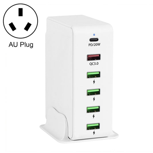 6 in 1 65W PD USB-C / Type-C + QC 3.0 USB + 4 USB Multi-port Travel Charger, AU Plug(White) - USB Charger by buy2fix | Online Shopping UK | buy2fix