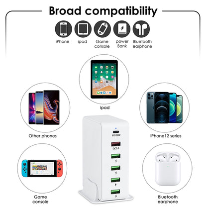 6 in 1 65W PD USB-C / Type-C + QC 3.0 USB + 4 USB Multi-port Travel Charger, AU Plug(White) - USB Charger by buy2fix | Online Shopping UK | buy2fix
