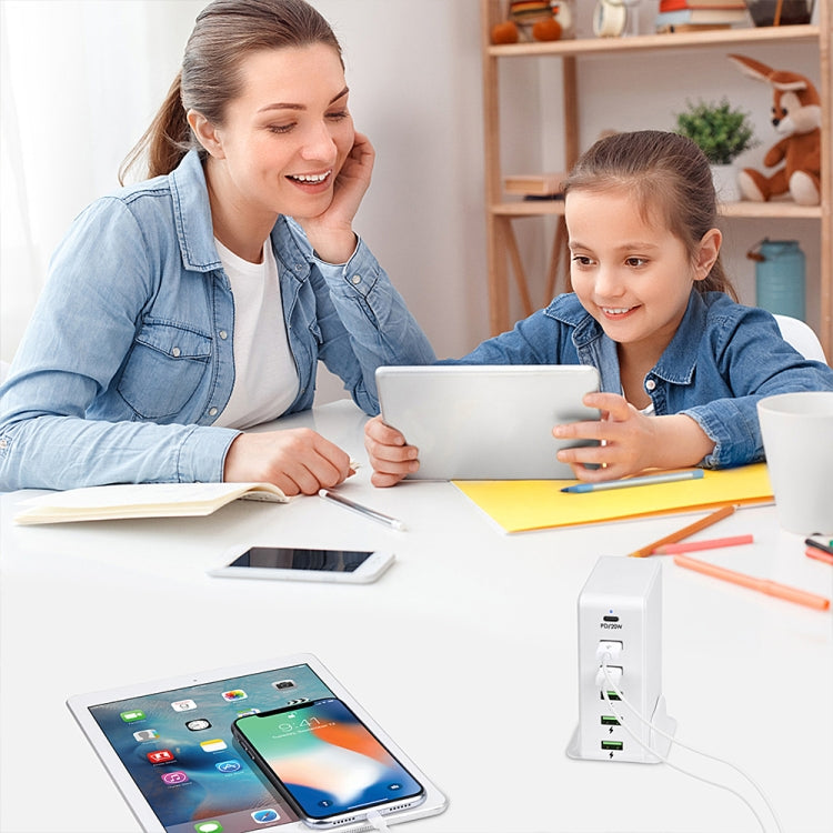 6 in 1 65W PD USB-C / Type-C + QC 3.0 USB + 4 USB Multi-port Travel Charger, AU Plug(White) - USB Charger by buy2fix | Online Shopping UK | buy2fix