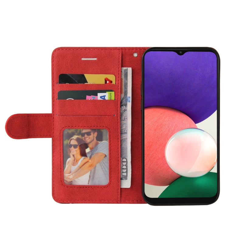 For Samsung Galaxy A22 5G Dual-color Splicing Horizontal Flip PU Leather Case with Holder & Card Slots & Wallet(Red) by buy2fix