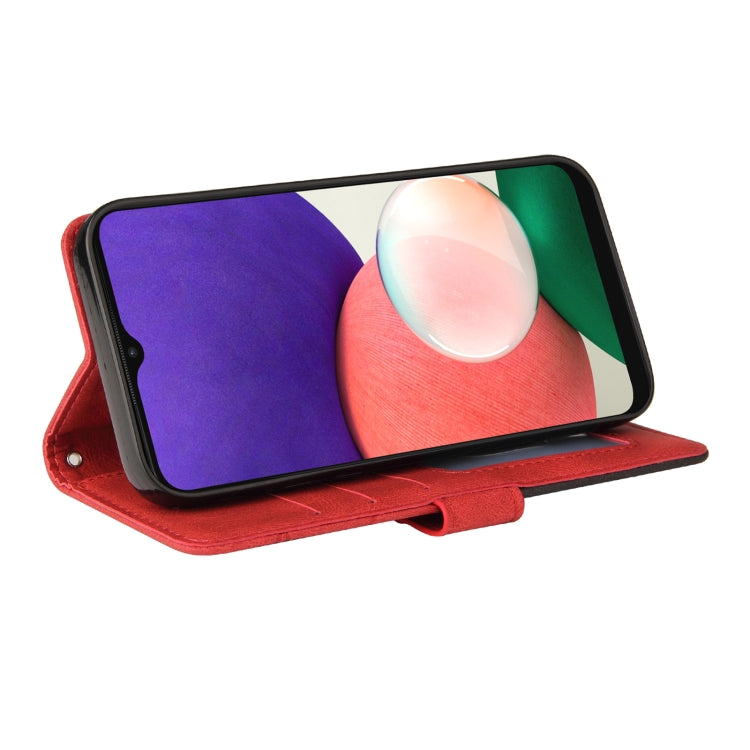 For Samsung Galaxy A22 5G Dual-color Splicing Horizontal Flip PU Leather Case with Holder & Card Slots & Wallet(Red) by buy2fix