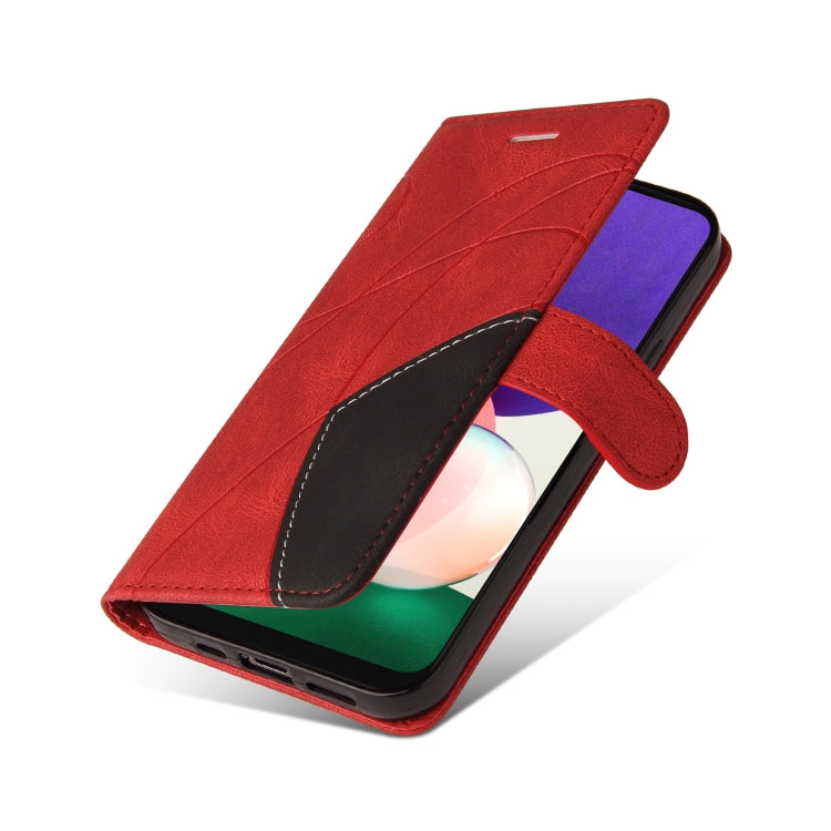 For Samsung Galaxy A22 5G Dual-color Splicing Horizontal Flip PU Leather Case with Holder & Card Slots & Wallet(Red) by buy2fix