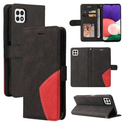 For Samsung Galaxy A22 5G Dual-color Splicing Horizontal Flip PU Leather Case with Holder & Card Slots & Wallet(Black) by buy2fix
