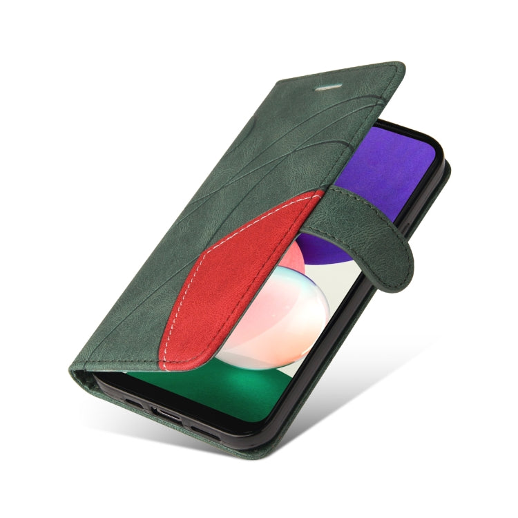 For Samsung Galaxy A22 5G Dual-color Splicing Horizontal Flip PU Leather Case with Holder & Card Slots & Wallet(Green) by buy2fix