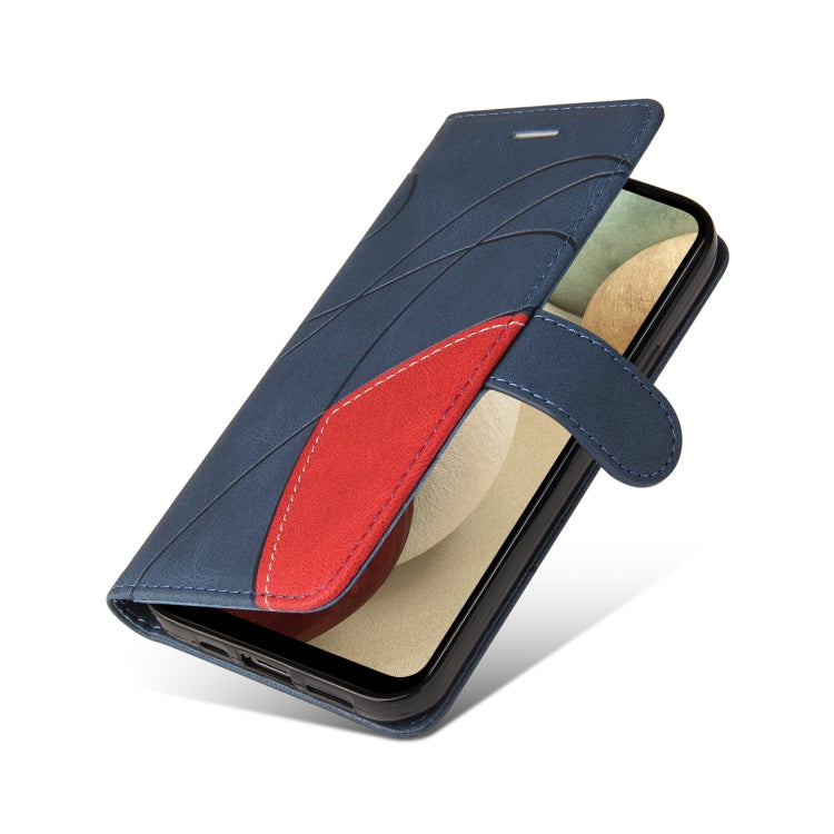 For Samsung Galaxy A12 5G Dual-color Splicing Horizontal Flip PU Leather Case with Holder & Card Slots & Wallet(Blue) by buy2fix