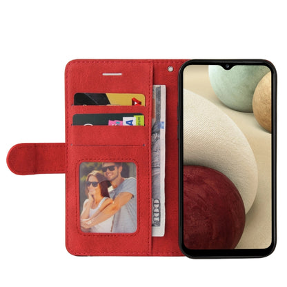 For Samsung Galaxy A12 5G Dual-color Splicing Horizontal Flip PU Leather Case with Holder & Card Slots & Wallet(Red) by buy2fix