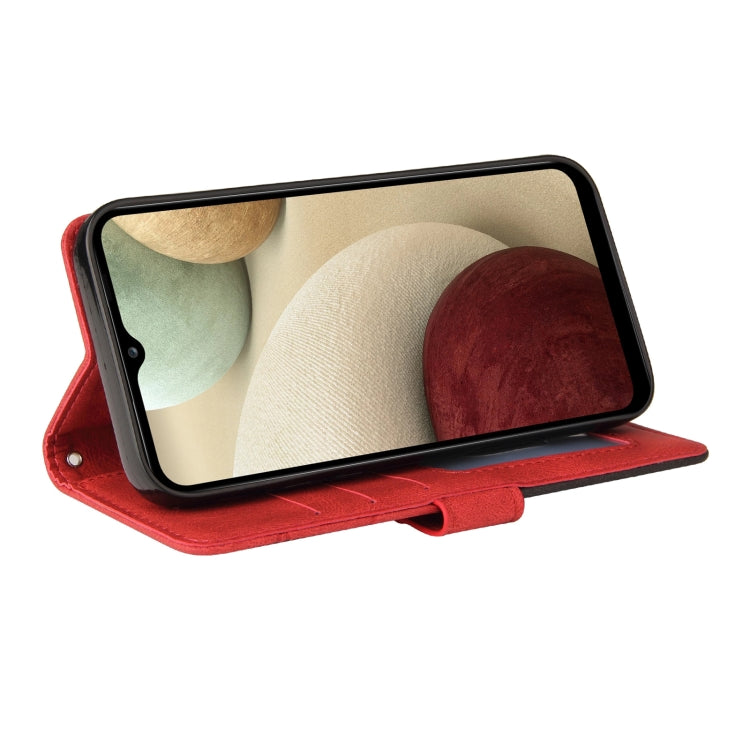 For Samsung Galaxy A12 5G Dual-color Splicing Horizontal Flip PU Leather Case with Holder & Card Slots & Wallet(Red) by buy2fix