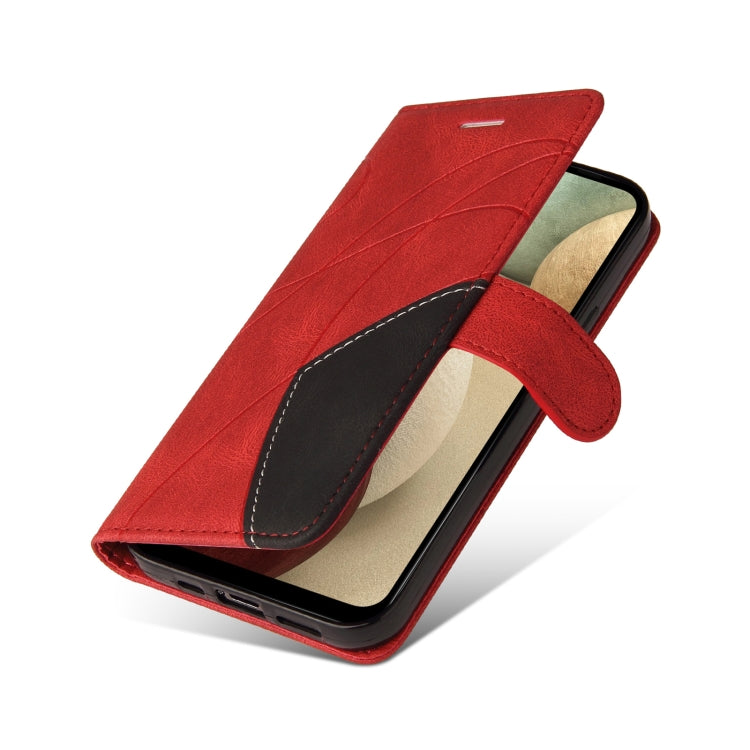 For Samsung Galaxy A12 5G Dual-color Splicing Horizontal Flip PU Leather Case with Holder & Card Slots & Wallet(Red) by buy2fix