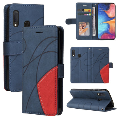 For Samsung Galaxy A20e Dual-color Splicing Horizontal Flip PU Leather Case with Holder & Card Slots & Wallet(Blue) by buy2fix