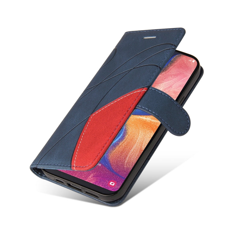 For Samsung Galaxy A20e Dual-color Splicing Horizontal Flip PU Leather Case with Holder & Card Slots & Wallet(Blue) by buy2fix