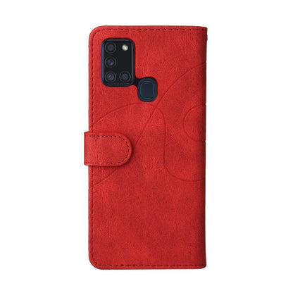 For Samsung Galaxy A21s Dual-color Splicing Horizontal Flip PU Leather Case with Holder & Card Slots & Wallet(Red) by buy2fix