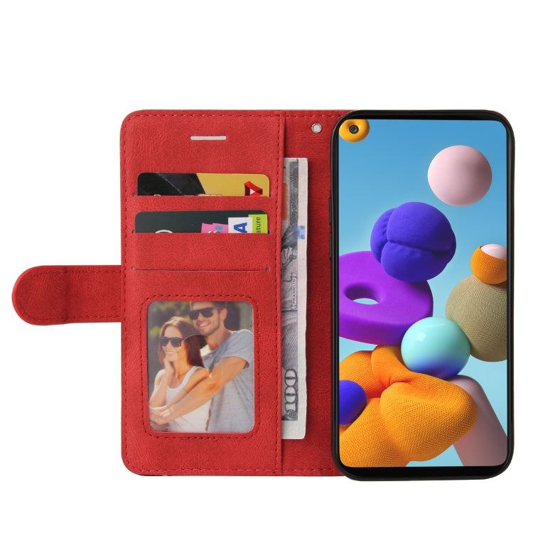 For Samsung Galaxy A21s Dual-color Splicing Horizontal Flip PU Leather Case with Holder & Card Slots & Wallet(Red) by buy2fix