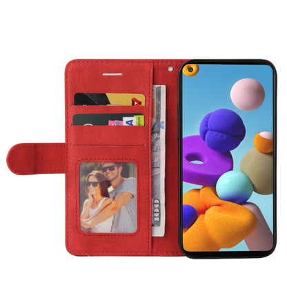 For Samsung Galaxy A21s Dual-color Splicing Horizontal Flip PU Leather Case with Holder & Card Slots & Wallet(Red) by buy2fix